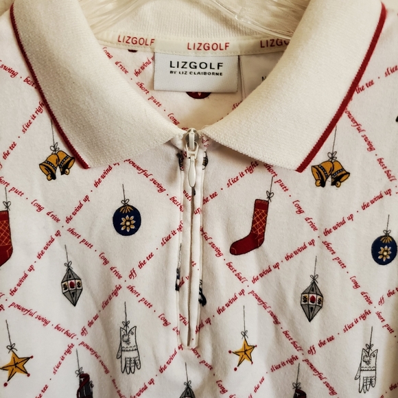 LizGolf Liz Claiborne Women's M 1/4 Zip Short Sleeve Holiday Golf Shirt - Picture 5 of 10